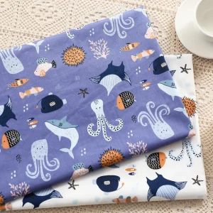 Ocean World Printed Cotton Fabric, Patchwork Cloth for Quilting, Baby Cribs
