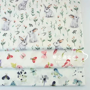 Cute Rabbit bird Printed  Patchwork Cloth For Quilt Baby Cotton Fabric