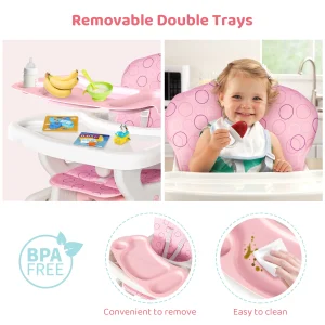 High Chair Foldable  &  2-in-1 with Table Footrest,