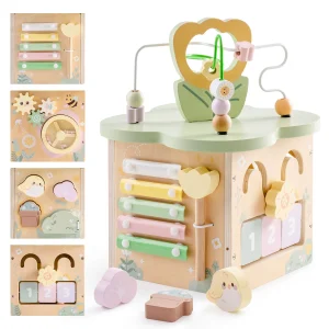 Activity Cube Educational Wooden Toys with 7 Functional